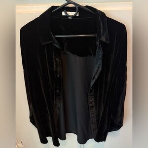 Favorite Daughter Black Velvet Button Down Shirt